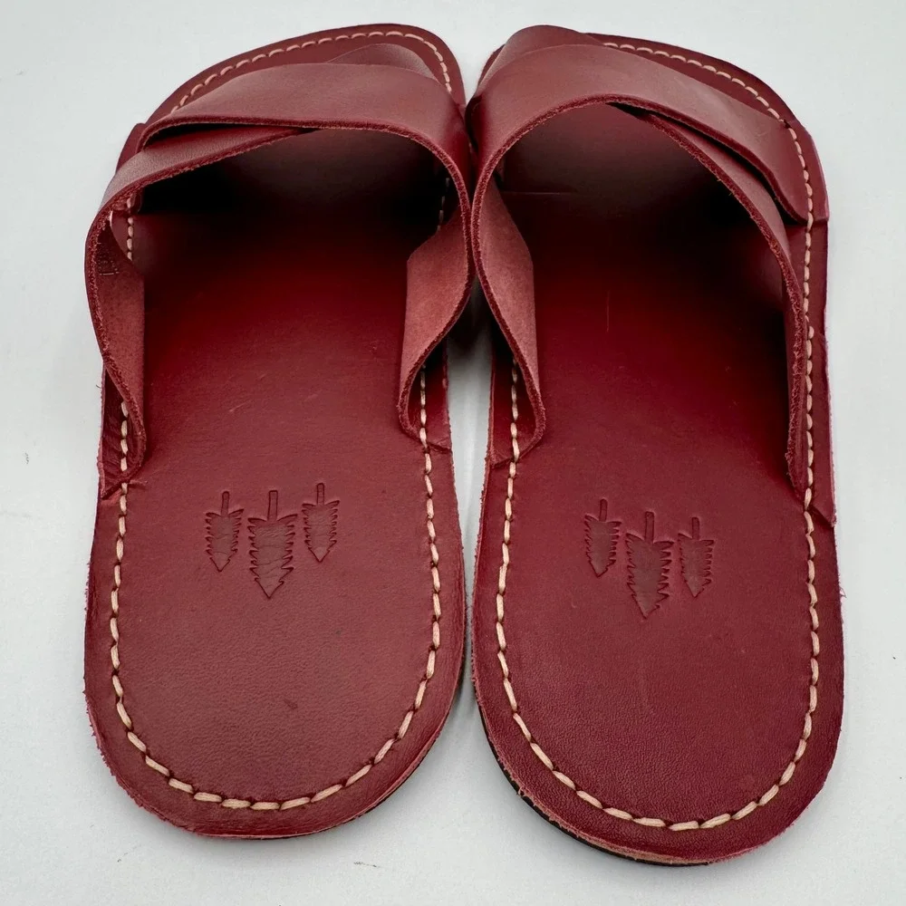 Portland Leather Sandals Roma Cross Strap Womens US 8.5 /EU 39 Red Marsala Boho